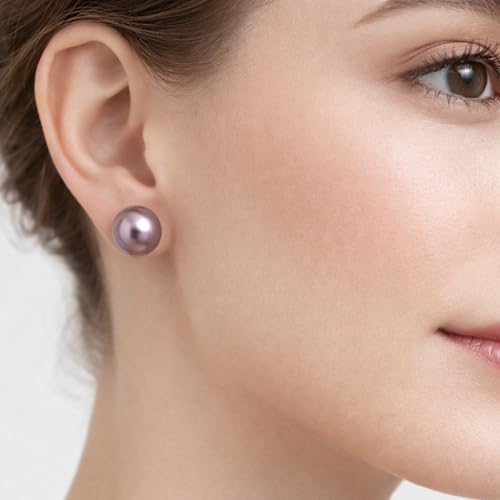 Pearl Stud Earrings Multicolor Shell Beads Pearl Hypoallergenic Stud Earrings Ocean Shell Pearl Jewelry - color: Purple