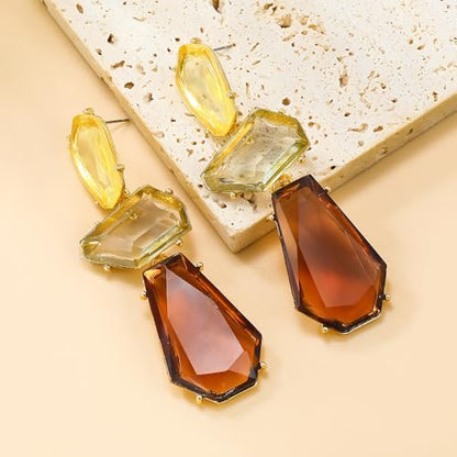 Acrylic Geometric Earrings Multilayer Resin Earrings Long Drop Dangle Earrings Acetate Tassel Earrings Long Pink Cute Jewelry Design for Women - color: Brown