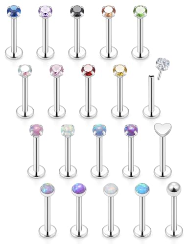 20G 18G 16G Threadless Flat Back Earrings Nose Stud 316L Surgical Steel Medusa Labret Monroe Lip Ring Tragus Forward Helix Conch Cartilage Lobe Earrings Stud Piercing Jewelry For Women Men - size: 20G-7MM Length