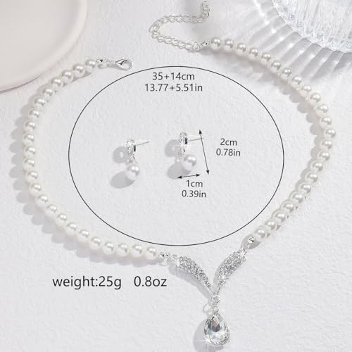 Pearl Necklace and Earring Set for Women,Pearl Jewelry Set Fake Pearls Necklace Imitation Beaded Collar de Perlas Para Mujer Necklaces for Prom Bridesmaid Costume Accessories - color: A-Silver