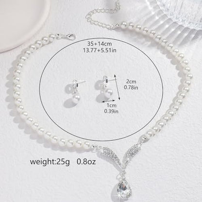 Pearl Necklace and Earring Set for Women,Pearl Jewelry Set Fake Pearls Necklace Imitation Beaded Collar de Perlas Para Mujer Necklaces for Prom Bridesmaid Costume Accessories - color: A-Silver