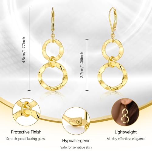 ALEXCRAFT Gold Hammered Double Circle Leverback Dangle Earrings | Hypoallergenic, Drop Handmade, Hammered Round, Minimalist Boho - color: A-14k Gold