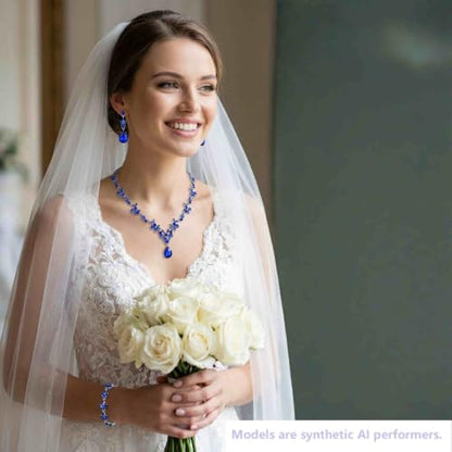 Kamirola Bridal Jewelry Set, Jewelry Set for Women, Necklace Dangle Earrings Bracelet Set, White Gold Plated (TR76) - color: Blue
