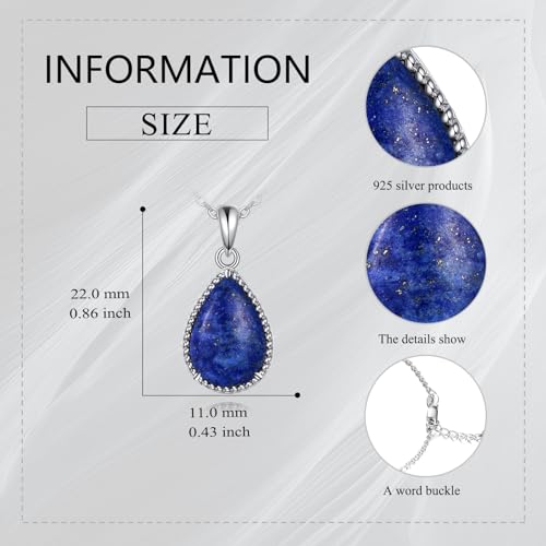 VONALA Sterling Silver Necklace Moss Agate/Turquoise/Larimar/Aquamarine/Opal/Black Onyx/Rose Quartz/Moonstone Pendant Teardrop Necklace Jewelry Gift for Women - style: Lapis lazuli