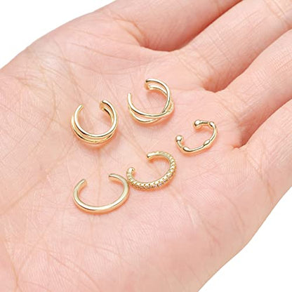 4-10 Pairs Stainless Steel Ear Cuff Helix Cartilage Clip On Wrap Earrings Fake Nose Ring Non-Piercing Adjustable - color: A6:10Pairs, Gold Tone