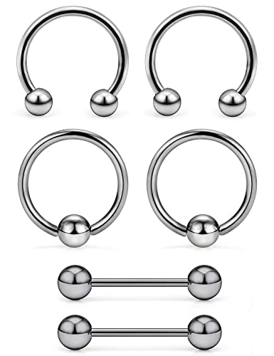 16G 14G G23 Titanium Nipple Piercing Jewelry Tongue Rings Hypoallergenic Horseshoe Captive Bead Tongue Nipple Ring Nipplerings Barbells Hoops Rings Piercing Jewelry for Women Men 14MM 3 Pairs - color: Silver Tone 16gauge