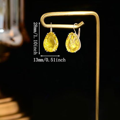 14K Gold Teardrop Crystal Leverback Earrings Sparkly Rhinestone Water Droplet Dangle Drop Earrings For Women - color: Yellow