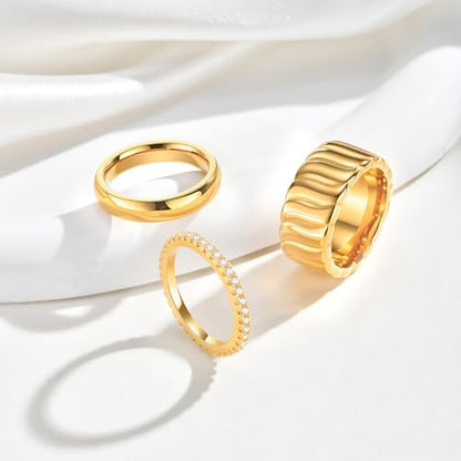 KSF 2Pcs / 3Pcs / 4Pcs Stackable Rings for Women, Gold and Silver Plated Stack Ring Set for Everyday Wear, Gift for Her - color: Yellow Gold-Wide 3pcs
