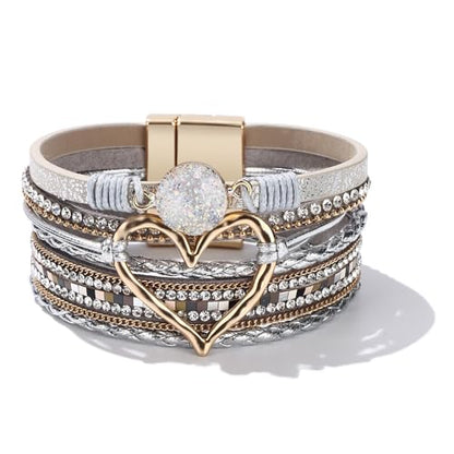 Long tiantian Boho Leather Wrap Bracelets Gifts Trendy Stuff Layered Bangles Bracelets for Women Modern Stackable Infinity Bracelets Bohemian Jewelry Gifts for Women Birthday Gifts - color: B1:bracelets for Women Trendy(gold Heart)