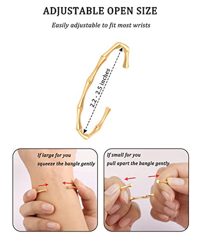 PERNNLA PEARL Dainty Gold Bar Bracelet for Women Simple Delicate Thin Cuff Bangle Hook Bracelet 18K Gold Plated Handmade Minimalist Jewelry - color: 4.Bamboo