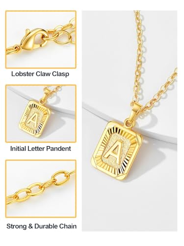 U7 Initial Necklaces for Women, Square Letter Pendant Necklace | Gold & Silver Plated A-Z Pendant | Personalized Large Monogram | 20+2" Adjustable Chain | Gift Packed for Mom Wife Friends - color: a. Gold, style: AA