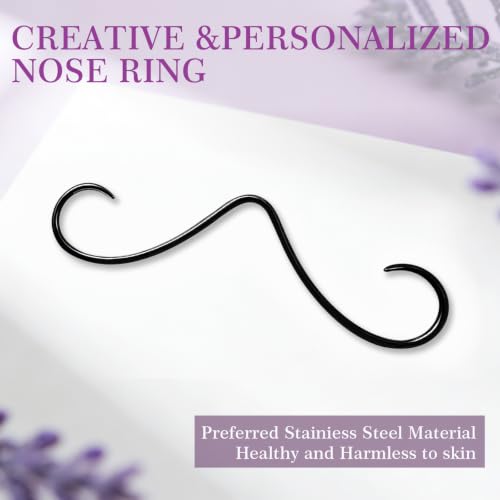 ONESING 20-30 Pcs Septum Rings 16G Septum Jewelry - Surgical Steel Piercings Horseshoe Helix Daith Smiley Tragus Lip Rings Nose Hoop Hinged Seamless Piercing Jewelry for Women Men - color: Black-Mustache -12G