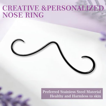 ONESING 20-30 Pcs Septum Rings 16G Septum Jewelry - Surgical Steel Piercings Horseshoe Helix Daith Smiley Tragus Lip Rings Nose Hoop Hinged Seamless Piercing Jewelry for Women Men - color: Black-Mustache -12G