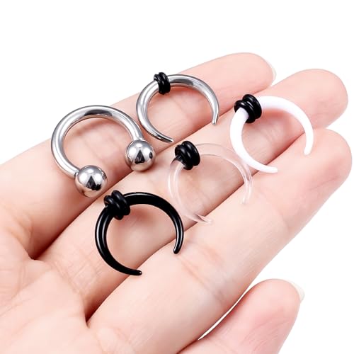 Lcolyoli Large Septum Rings 16G 14G 12G 10G 8G 6G PA Ring Internally Threaded Spike Horseshoe Barbell Stainless Steel & Acrylic Plastic Pincher Tapers C Shape Buffalo Stretcher Expander for Women Men - color: 10G