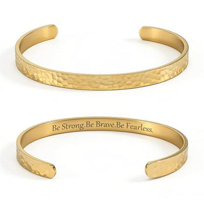 Inspirational Bible Verse Cuff Bracelet for Women, 18K Gold Plated Hammered Bangle, Christian Faith Jewelry Gift, Adjustable Non Tarnish - color: Be strong Be brave Be fearless-Hammered Gold