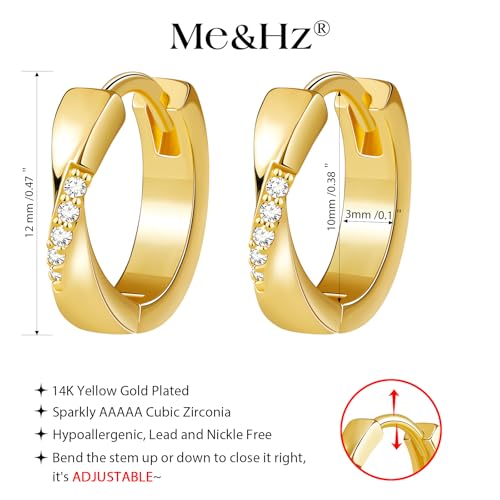 Me&Hz Gold Huggie Earrings Small Huggie Hoop Earrings for Women 14K Gold Plated Hypoallergenic Cubic Zirconia Huggies Mini Silver Hoop Earring for Women - color: Twist - CZ, Gold