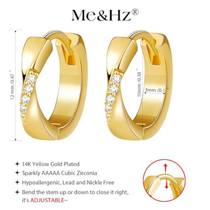 Me&Hz Gold Huggie Earrings Small Huggie Hoop Earrings for Women 14K Gold Plated Hypoallergenic Cubic Zirconia Huggies Mini Silver Hoop Earring for Women - color: Twist - CZ, Gold