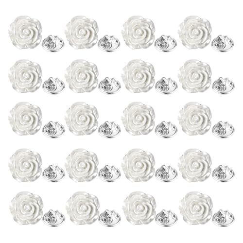 20 Pcs Enamel Rose Flowe Brooches Pins for Women Colorful Floral Brooch Flower Lapel Pin Badge Crafts Breastpin Jewelry Gift for Women Men Clothing Bags Backpacks Jackets Hat - color: White