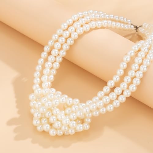 Knot Pearl Choker Necklace For Women 1920s Faux Pearl Bead Statement Necklace Adjustable Twisted Knot Charm Necklaces Jewelry Valentine Christmas Gift - color: White