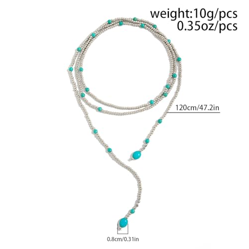 Long Wrap Necklaces for Women Dainty Layered Pearl Chain Necklace Turquoise Wrap Necklaces Long Lariat Necklace Statement Y-shaped Beaded Choker Trendy Costume Jewelry Accessories - color: Silver turquoise