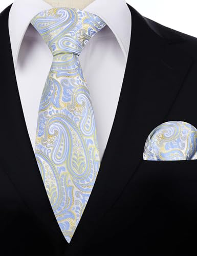 Alizeal Mens Gradient Paisley Necktie and Pocket Square Set | Elegant Design Perfect for Weddings Banquets Business Formal Events - color: 143-light Blue+yellow Green