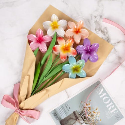 6 Pcs Flower Hair Claw Clips for Women, Hawaiian Hair Clips for Thick Thin Hair, Cute Summer Beach Hair Accessories - color: Pink