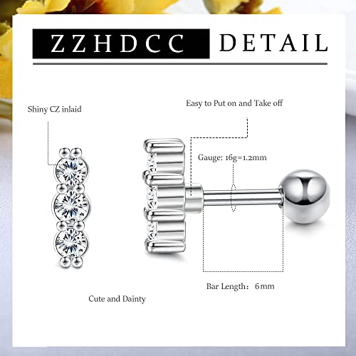 10 Pairs 3mm CZ Stud Earrings Stainless Steel Ball Stud Earrings Barbell Cartilage Flatback Earrings Set for Women Men Helix Piercing Jewelry Silver Gold Rose Gold Black Rainbow - color: Silver Sparkling CZ- 2Pcs