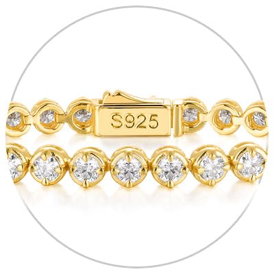Sterling Silver 14K Gold Plated 2.5mm/3mm/4mm/5mm Round Cut Moissanite Tennis Bracelet, Classic Luxury Bezel Set Diamond Bracelets for Women Men Wedding Birthday Jewelry, Size 6.5" 7" 7.5" 8.3" - color: 2.5mm Width-Moissanite-Gold, size: 6.5 Inch (Fit Wri
