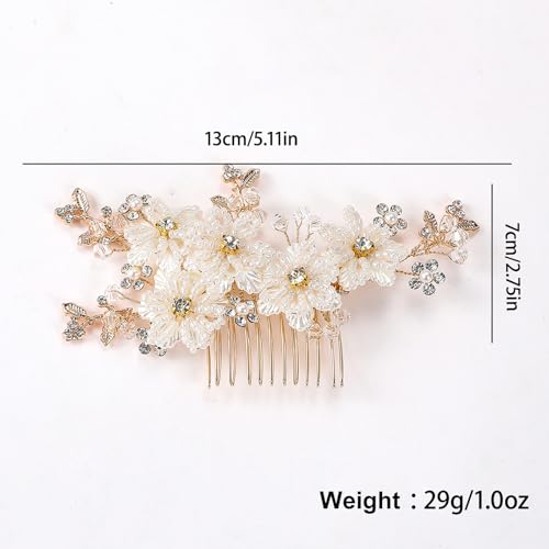 Flower Leaf Design Wedding Hair Comb, Metal Bridal Hair Accessory with Rhinestone, Wedding Prom Hair Clip Headpiece for Women (Gold Flower Crystal) - color: Gold Flower Crystal
