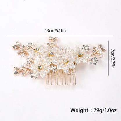 Flower Leaf Design Wedding Hair Comb, Metal Bridal Hair Accessory with Rhinestone, Wedding Prom Hair Clip Headpiece for Women (Gold Flower Crystal) - color: Gold Flower Crystal