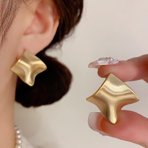 Unique Abstract Earrings For Women,Geometric Statement Stud Earring Large Hypoallergenic Earring for Gift - color: gold plated Brushed