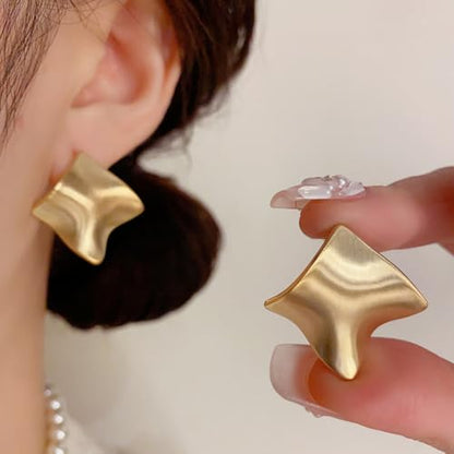 Unique Abstract Earrings For Women,Geometric Statement Stud Earring Large Hypoallergenic Earring for Gift - color: gold plated Brushed