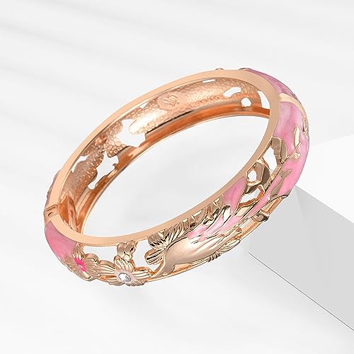 UJOY Cloisonne Indian Bangle Colored Crystal Plated Hinge Cuff Bracelet Hollowed Bird Enamel Jewelry Gift 55C49 - color: 2 Pcs/set-Bird-Pink