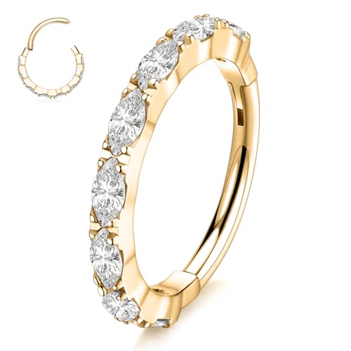 FUNLMO 316L Surgical Steel Nose Ring Septum Ring Cube Zircon Cartilage Earring Conch Tragus Helix Rook Daith Piercing Jewelry - style: 16G 8mm, Gold,horse eyes CZ