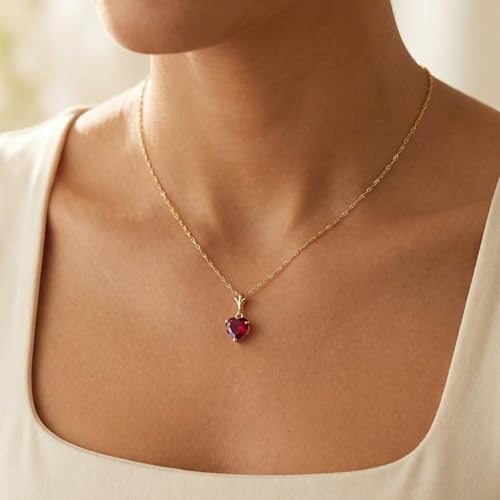 Galaxy Gold GG 14K Yellow Gold 1.45 Carat Natural Ruby Pendant Necklace - July Birthstone - Passion & Protection - 16" to 24" - Fine Jewelry for Women