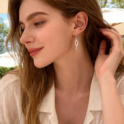 ALEXCRAFT 14K Gold/Silver Twisted Brushed Tassel Dangle Earrings for Women | Hypoallergenic Elegant Lightweight Long Twisted Tassel Dangling Drop Leverback Earrings for Women Trendy Jewelry Gifts in Box - color: Silver