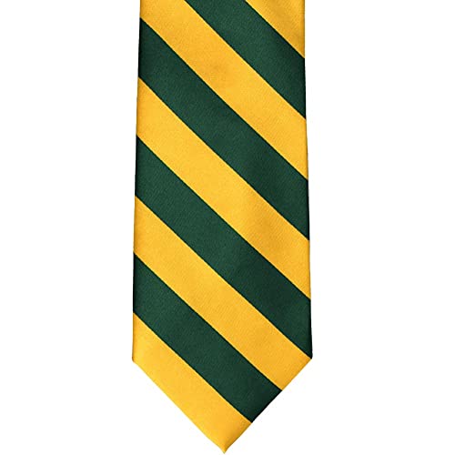 tiemart Men's Striped Tie Standard Length - color: Hunter Green and Golden Yellow