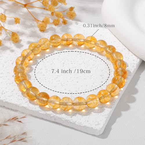Crystal Beaded Bracelets for Women 4mm Clear Quartz Bead Handmade Gemstone Stretch Elastic Bracelet Natural Stone Crystal Healing Reiki Spiritual Jewelry Gifts - color: Citrine, size: 8mm