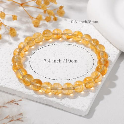 Crystal Beaded Bracelets for Women 4mm Clear Quartz Bead Handmade Gemstone Stretch Elastic Bracelet Natural Stone Crystal Healing Reiki Spiritual Jewelry Gifts - color: Citrine, size: 8mm