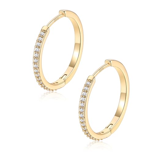 FaithHeart 925 Sterling Silver Post Small CZ Huggie Hoop Earrings for Women | Hypoallergenic Small Cubic Zirconia Hoop Earrings, Silver/Black/Gold/Rose Gold Huggie Earrings, 8-20mm with Gift Box - color: Gold, size: 18mm