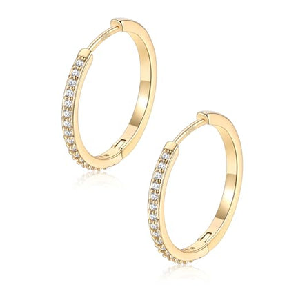 FaithHeart 925 Sterling Silver Post Small CZ Huggie Hoop Earrings for Women | Hypoallergenic Small Cubic Zirconia Hoop Earrings, Silver/Black/Gold/Rose Gold Huggie Earrings, 8-20mm with Gift Box - color: Gold, size: 18mm