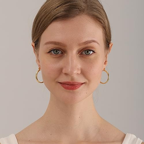 4mm Thick Gold Chunky Earrings Steling Silver Post Hoops Earrings For Women Hollow Tube Hoops Earrings Thick Gold Hoop Earrings Hypoallergenic Lightweight Gold Hoop Large Earrings 20/30/40/50/60MM - color: Gold,30mm