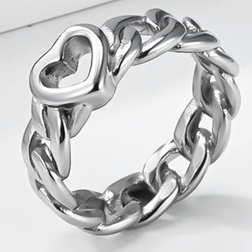 JUDE Jewelers Stainless Steel Open Karma Heart Chain Band Anniversary Statement Ring - color: Silver