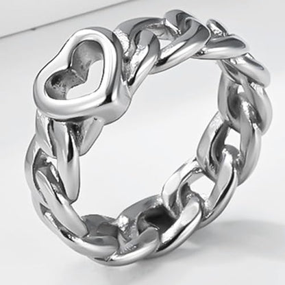 JUDE Jewelers Stainless Steel Open Karma Heart Chain Band Anniversary Statement Ring - color: Silver