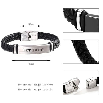 Let Them Infinity Leather Bracelet, Self Worth Motivation Bracelet Stainless Steel Black Braided Leather Bangle Bracelets Handmade Engraved Inspirational Friendship Jewelry Gift for Men - style: Silver