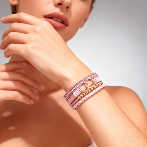 Leather Wrap Bracelets for Women, Boho Leopard Multi-Layer Crystal Beads Cuff Jewelry - color: J-Warp-012