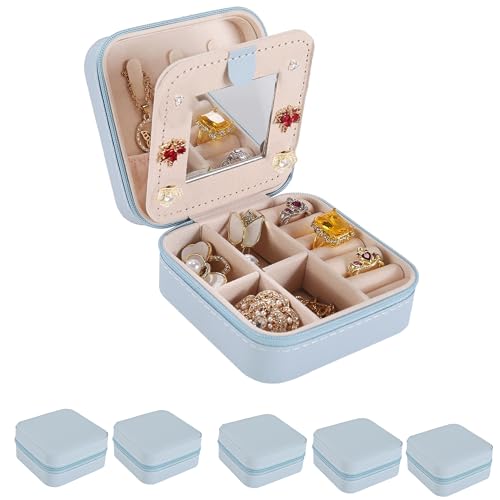 KElofoN Travel jewelry case Travel jewelry box Travel Jewelry Organizer Small Jewelry Organizer Box for Girls Women with Mirror (Sky blue-5) - color: Sky blue-5