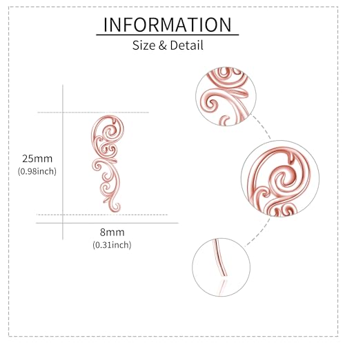 Ear Climbers Earrings for Women Sterling Silver Vintage Ear Crawler Earrings Jewelry Gifts for Women - style: Filigree-rose gold