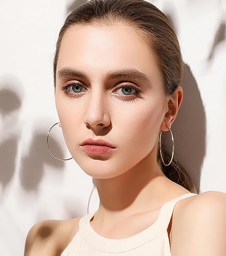 Cocadant Big Gold Hoop Earrings for Women Girls,Dainty 14k Gold Hypoallergenic Rose Gold Silver Hoop Earrings with 925 Sterling Silver Post,Stainless Steel Large Hoop Earrings - style: 50mm-Gold,Silver and Rose gold