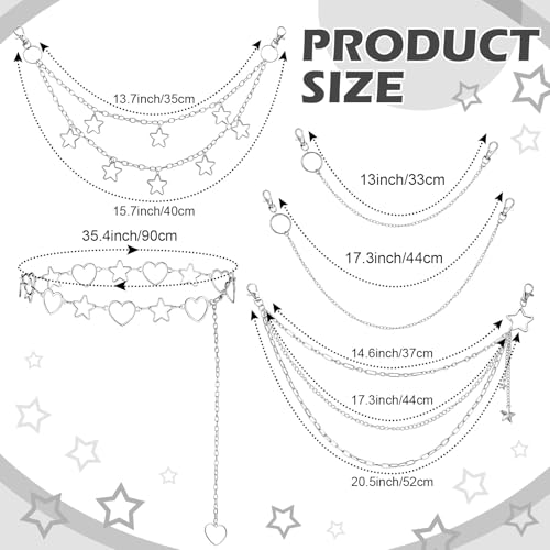 Jadive 5 Pieces Belt Chain Jeans Pants Pocket Waist Multi-Layer Hip Hop Metal Wallet Chain for Men Women - style: Star, Heart, Silver